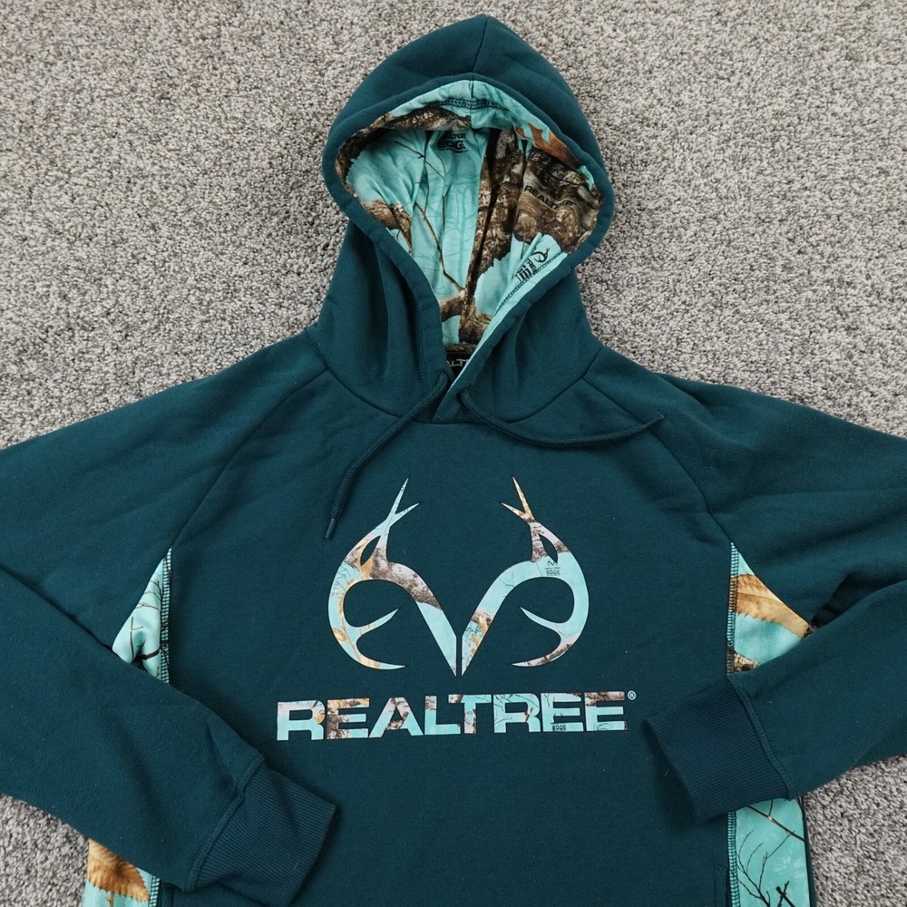 Realtree Hoodie Womens S Blue Green Camo Logo Sweatshirt Sweater Outdoor Hunting - Picture 2 of 9